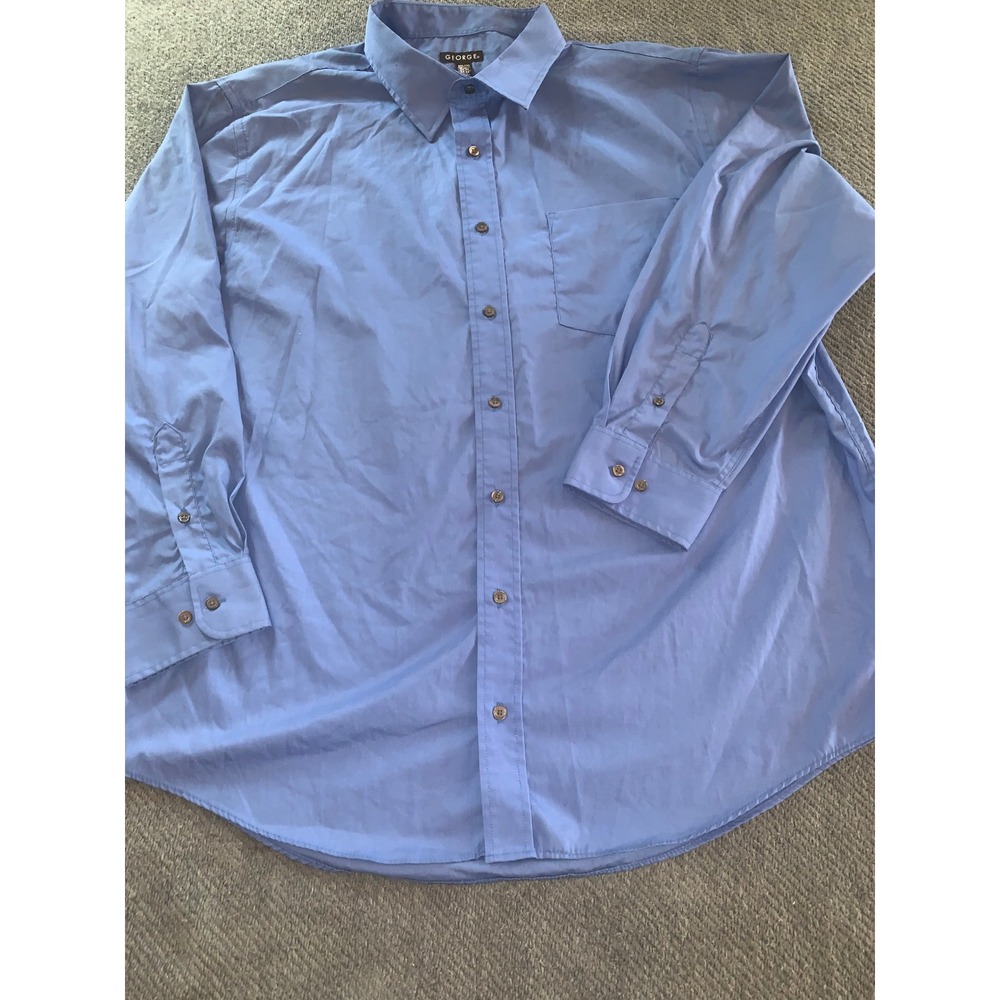 George Mens Blue Long Sleeve Button Down Dress Shirt 2XL 18-18.5 Neck34-35Sleeve